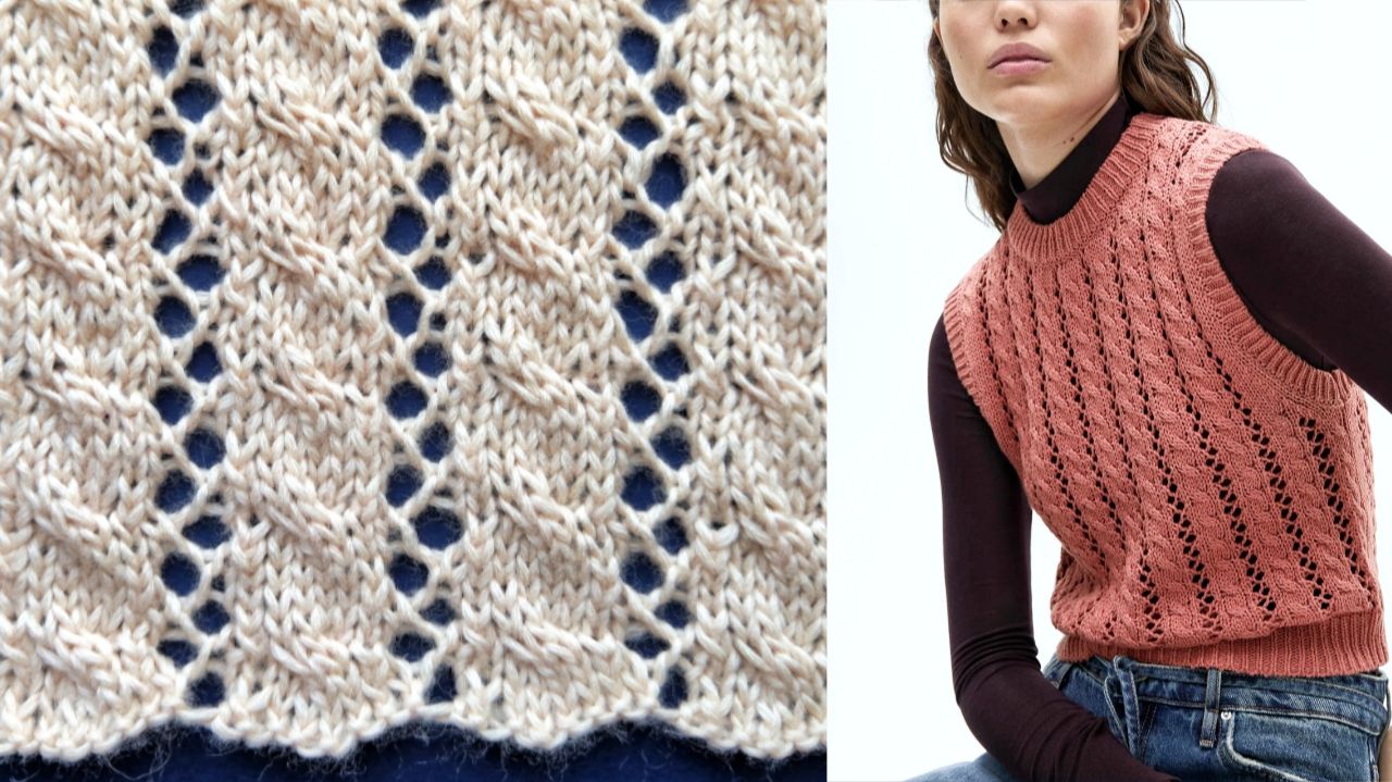 Замечательный ажур со жгутами ⭐️ Узор жилетки от Манго ⭐️ Схема смотреть онлайн