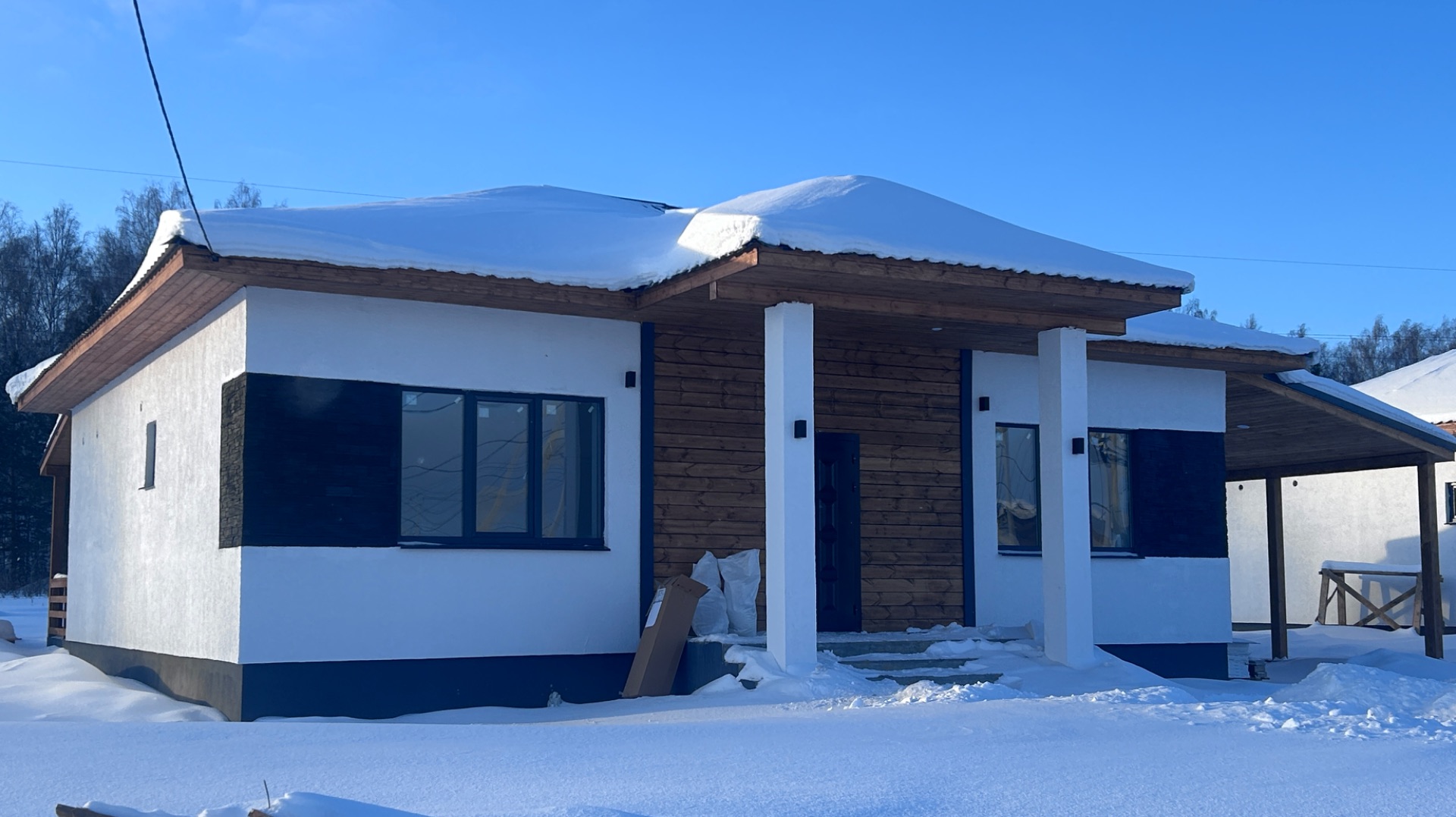 Новый коттедж у леса с навесом (гаражом) для 2-х машин Косулино — Прохладный под ключ +79221794179