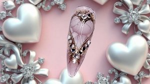 Сердечный маникюр со стразами ко дню влюблённых. МК