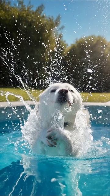 Собака счастливо прыгает в бассейн! #собака #счастье #вода