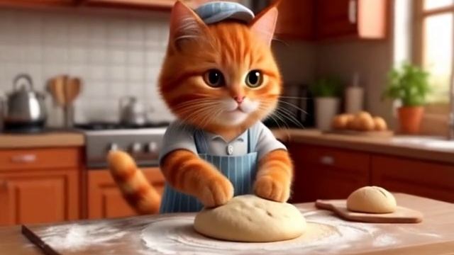 Котик месит тесто анимация гиф