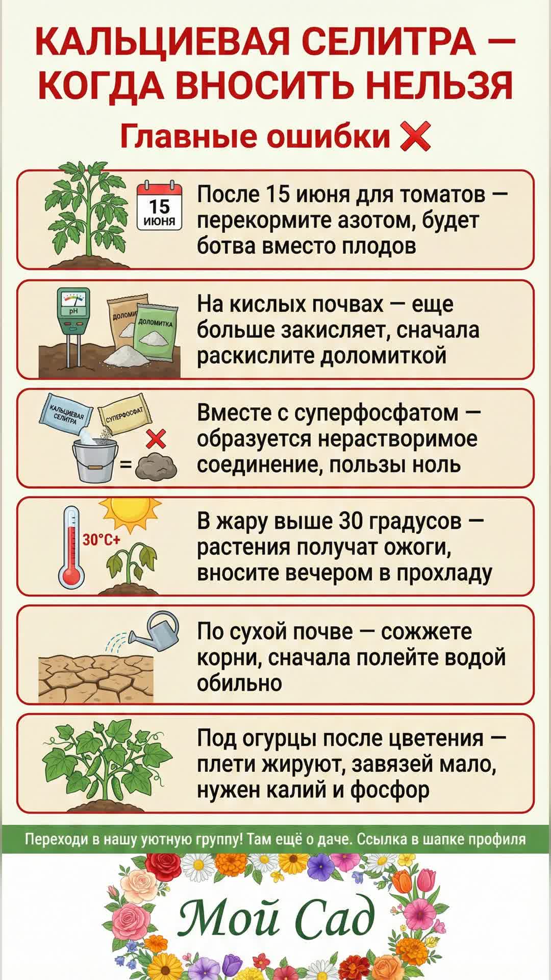 Ошибки при использовании кальциевой селитры