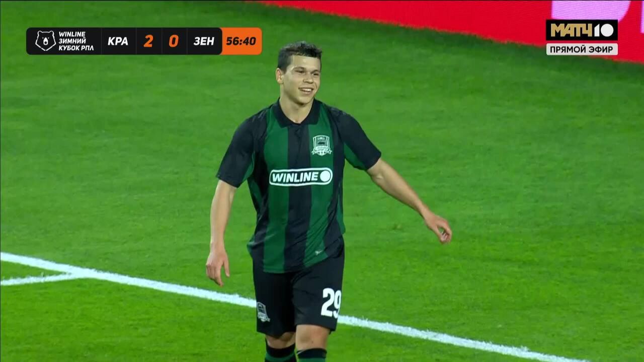 Гол Эльдара Гусейнова. Краснодар - Зенит. 3:0 (видео) WINLINE Зимний Кубок РПЛ 2026. Футбол смотреть онлайн