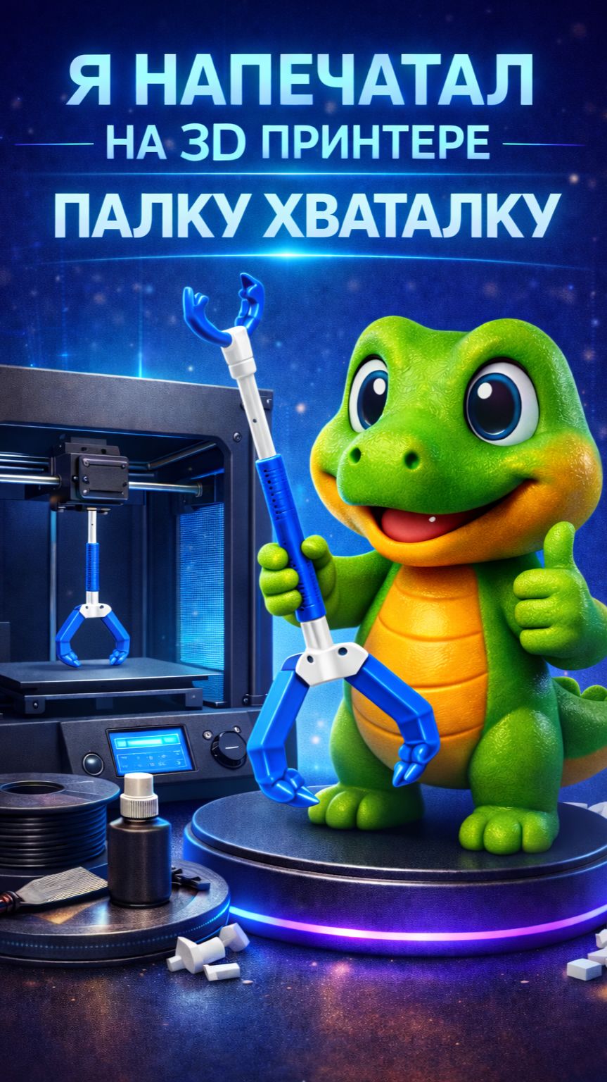 Я напечатал на 3D принтере палку хваталку