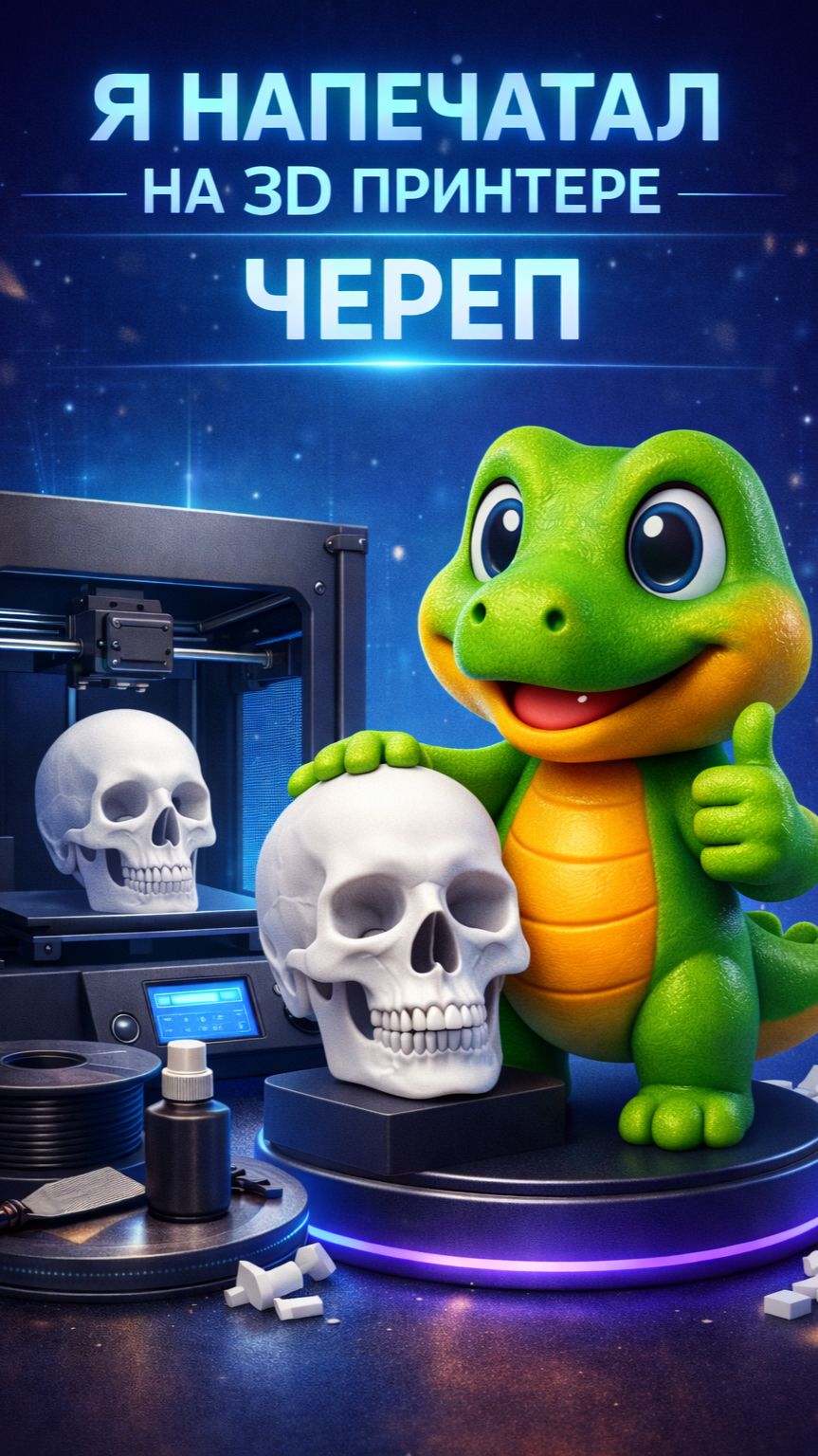 Я напечатал на 3D принтере череп