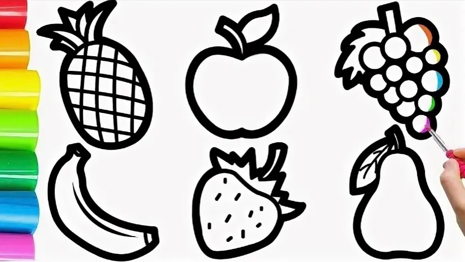 Мультик раскраска для детей и малышей. Новые серии рисунков. Как нарисовать фрукты и ягоды