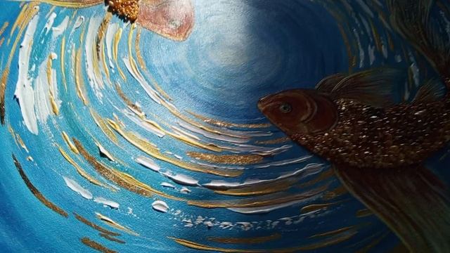 картина акрилом с поталью и янтарем