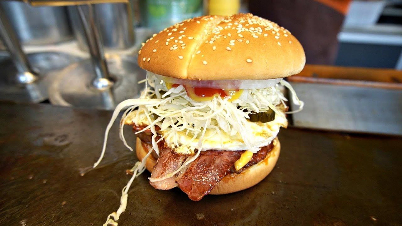 Чизбургер с беконом. Уличная еда Корея | Еда мира | World Food