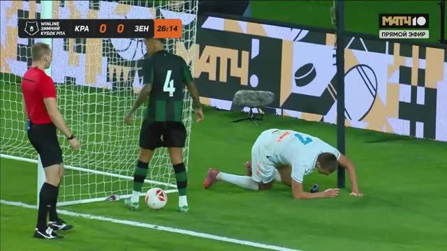 Соболев не замкнул передачу в пустые ворота. Краснодар - Зенит.WINLINE Зимний Кубок РПЛ 2026. Футбол смотреть онлайн