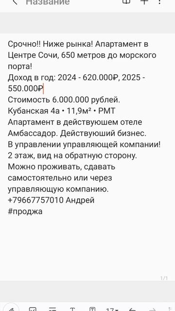 Срочная продажа в Сочи. Действующий бизнес с подтверждённой доходностью! #недвижимостьсочи