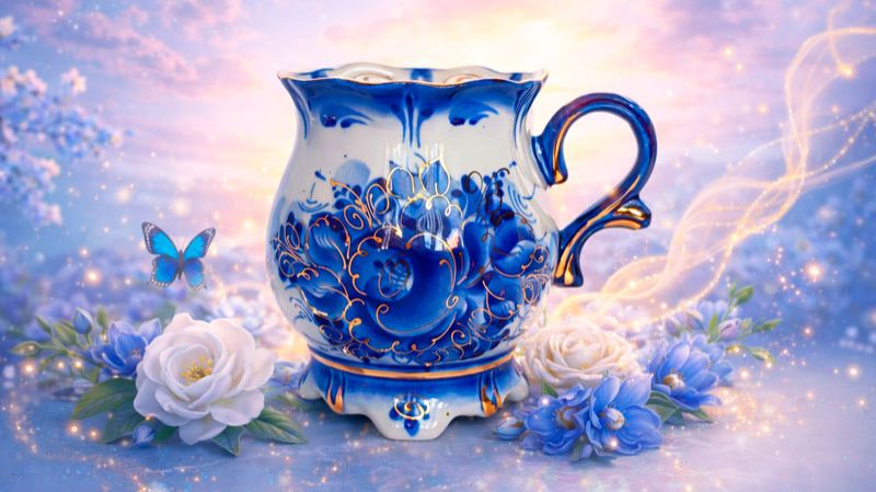 Бокал в золоте «Рассвет», гжельский фарфор