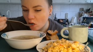 Мукбанг грибной супчик, ризотто #обед #мукбанг #фудблог
