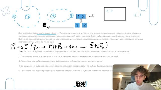 Два незаряженных стеклянных кубика 1 и 2 сблизили вплотную и поместили в электрическое поле — №24829