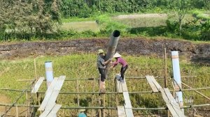 The Girl Start Building House Build High Sturdy Pillars and Floor With Steel Core Concrete