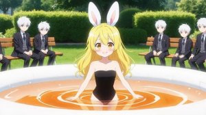 Купание девочки-кролика перед успешными геймерами