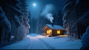 Тихая зимняя ночь ❄️ Дом в лесу, снег и тёплый свет | Видео для расслабления