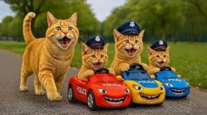 Мама-кошка покупает полицейские машинки Маккуин для котят 🚓🚗 / Забавное семейное приключение кошек