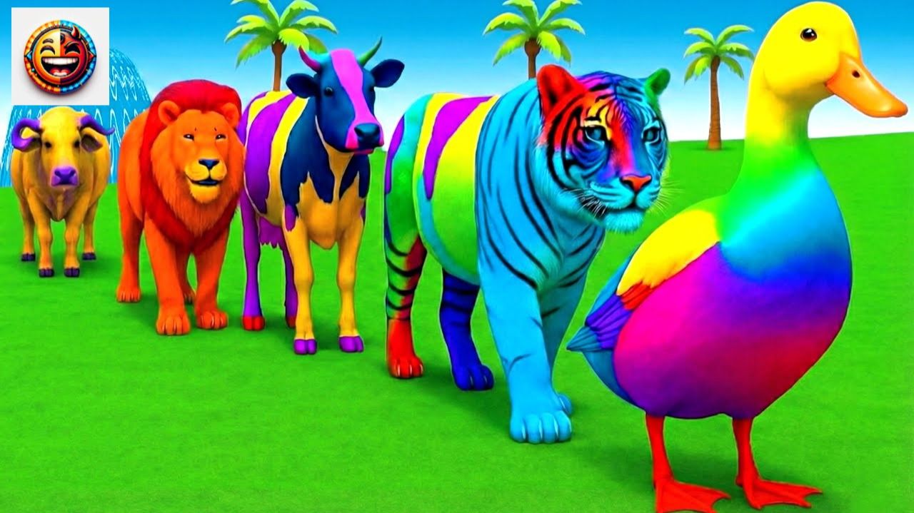 ДЕТЯМ РАДУЖНЫЕ ЖИВОТНЫЕ УЧИМ ЦВЕТА ТИГР ЛЕВ КОРОВА УТКА РАЗВИВАЮЩЕЕ ВИДЕО ДЛЯ МАЛЫШЕЙ смотреть онлайн