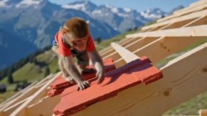 Видео для детей. Обезьянка, работающий на тракторе  Строит новый  курятник.