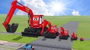 Мультики Детям — Большой и маленький экскаватор Молния Маккуин против поездов Томас