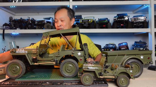 1941 WWII Willys Jeep Scale rc crawler with trailer canvas roof and machine gun