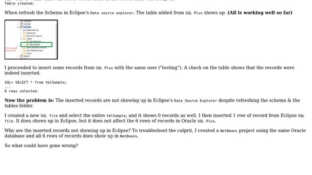 Databases: Eclipse data source explorer not showing Inserted table ...