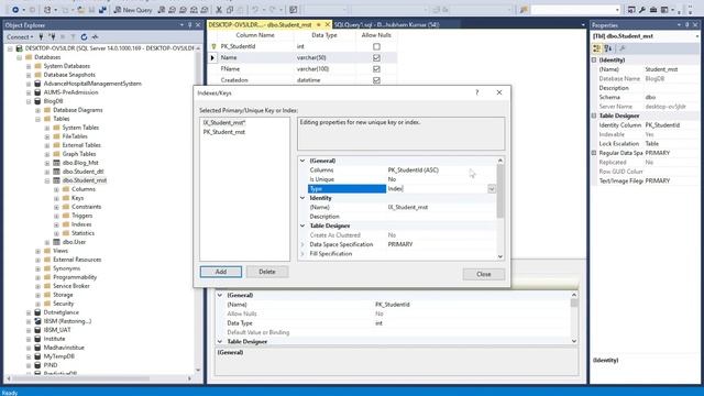 Create Index In SQL Server Table