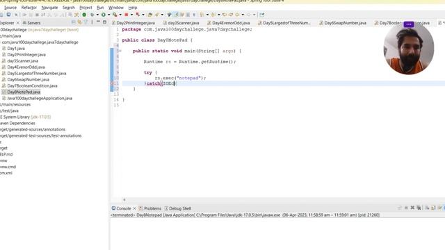 JAVA Placement Series 100 Days challenge -- DAY8(Interview quick asked question how to open notepad
