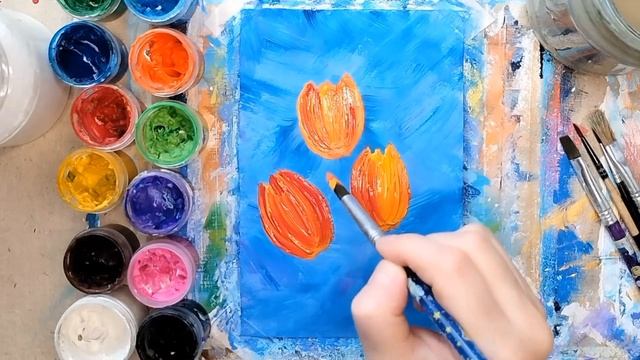 Как легко нарисовать тюльпаны. Рисуем весенние цветы гуашью