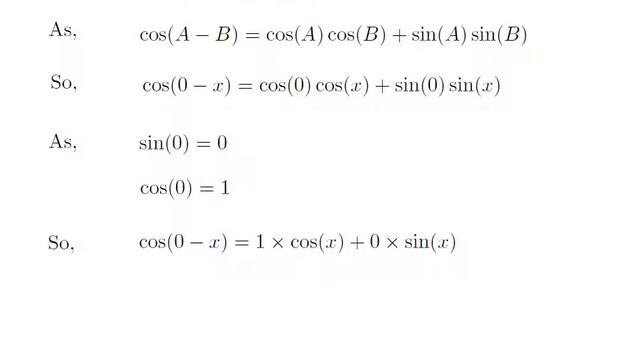 cos(-x) | cos(-A) | cos(-theta) | Identity for cos(-x) | value of cos(-A)