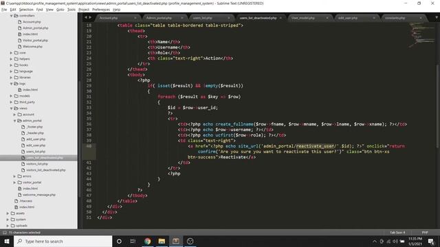 Part 11: Deactivate and Reactivate User | CodeIgniter 3 and Bootstrap 3
