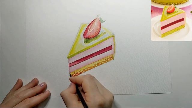 Акварель для начинающих. Подробный урок. Рисуем тортик! смотреть онлайн