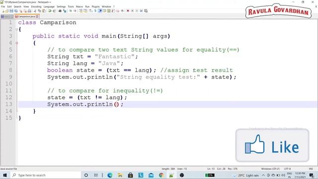 [Java Operators]: The Comparison Operators in Java in Telugu
