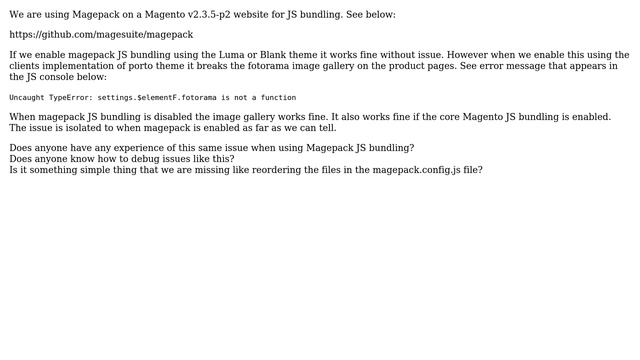 Magento: Fotorama Gallery JS Errors With Magepack JS Bundling Enabled