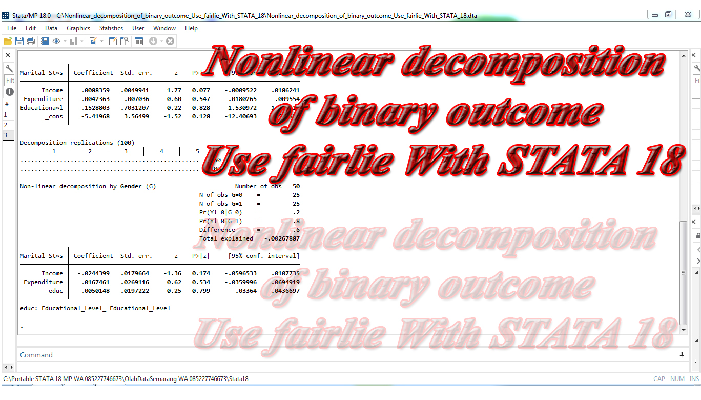 Nonlinear decomposition of binary outcome Use fairlie With STATA 18