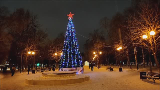 Центральный сквер в Юбилейном. Елка, памятник Защитникам Отечества