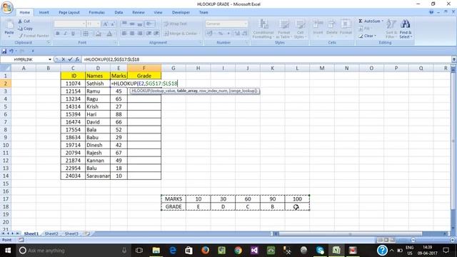 PART 28 - HLOOKUP FUNCTION - GRADE FINDOUT IN MS EXCEL (TAMIL) смотреть онлайн