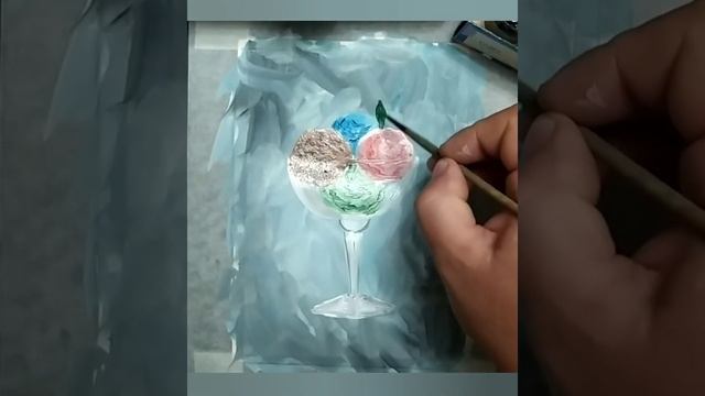 Мороженое! Прохладное! Сливочное, шоколадное... Рисуем ? гуашью. #мороженое #рисуемгуагью