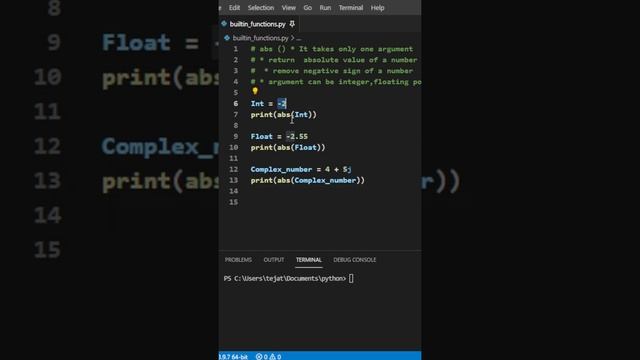 abs( ) Function | Python abs Function | Python Built-in Functions