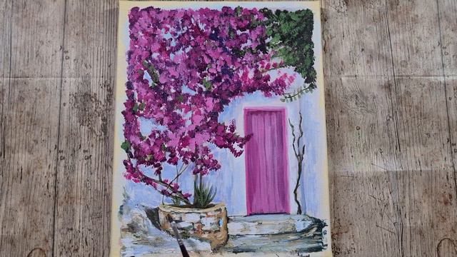 Bougainvillea climbing a wall /Acrylic painting смотреть онлайн