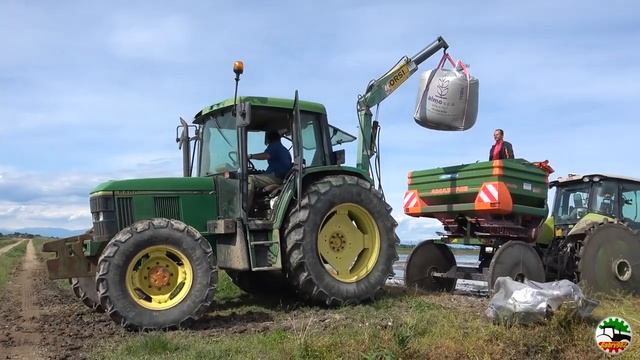 Посев риса при помощи Claas Arion 420, с разбрасывателем удобрений Amazone ZA-M 1501. смотреть онлайн
