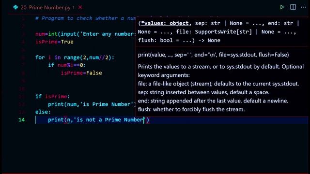 20. To check whether a number is a Prime Number or Not | Python Programming | JAcademy