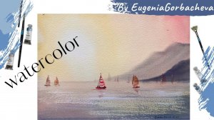 Акварельная картина за 10 минут | Как нарисовать море и яхты | Красные паруса