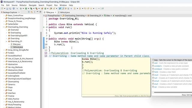 OOPS concept : Overriding , Run time polymophism, Late Binding