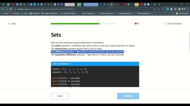 6 Sets | Python Intermediate | Sololearn