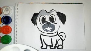 Уроки рисования Дружные мопсы. Как нарисовать Бинго