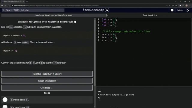 JavaScript Basic 22: Augmented Subtraction| FreeCodeCamp | JS Algorithms and Data Structures