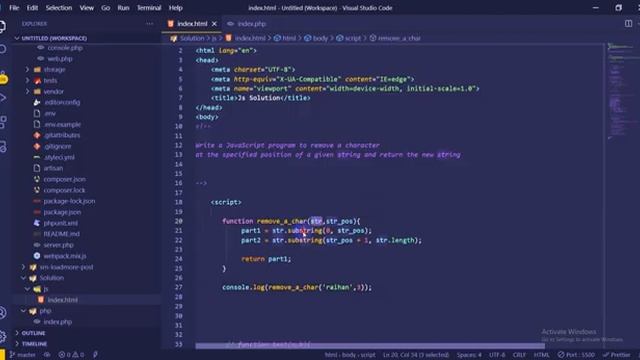 JavaScript - Exercises, Practice, Solution 11 specified position removed