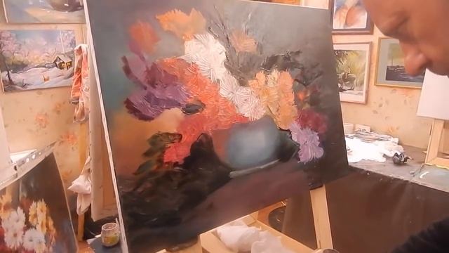 Игорь Сахаров , букет в вазе, научиться рисовать цветы маслом 1 смотреть онлайн