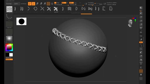 Zbrush Stitches IMM Brush. Sculpting cloth stitches. Brush and alphas stitches.